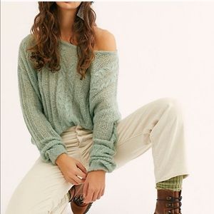 NWT FREE PEOPLE Mint cable-knit pullover crewneck sweater